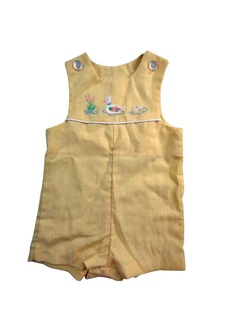 Vintage Yellow Infant Bobby Romper Embroidery Ducks 18 Mo. USA Baby